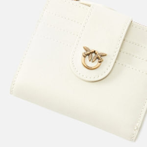 Pinko Small smooth leather wallet with logo New Cream - Image 2