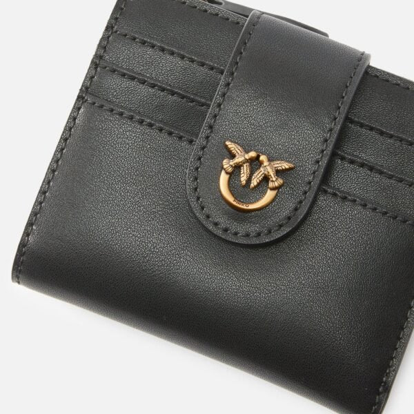 Pinko Small smooth leather wallet with logo Black - Image 3