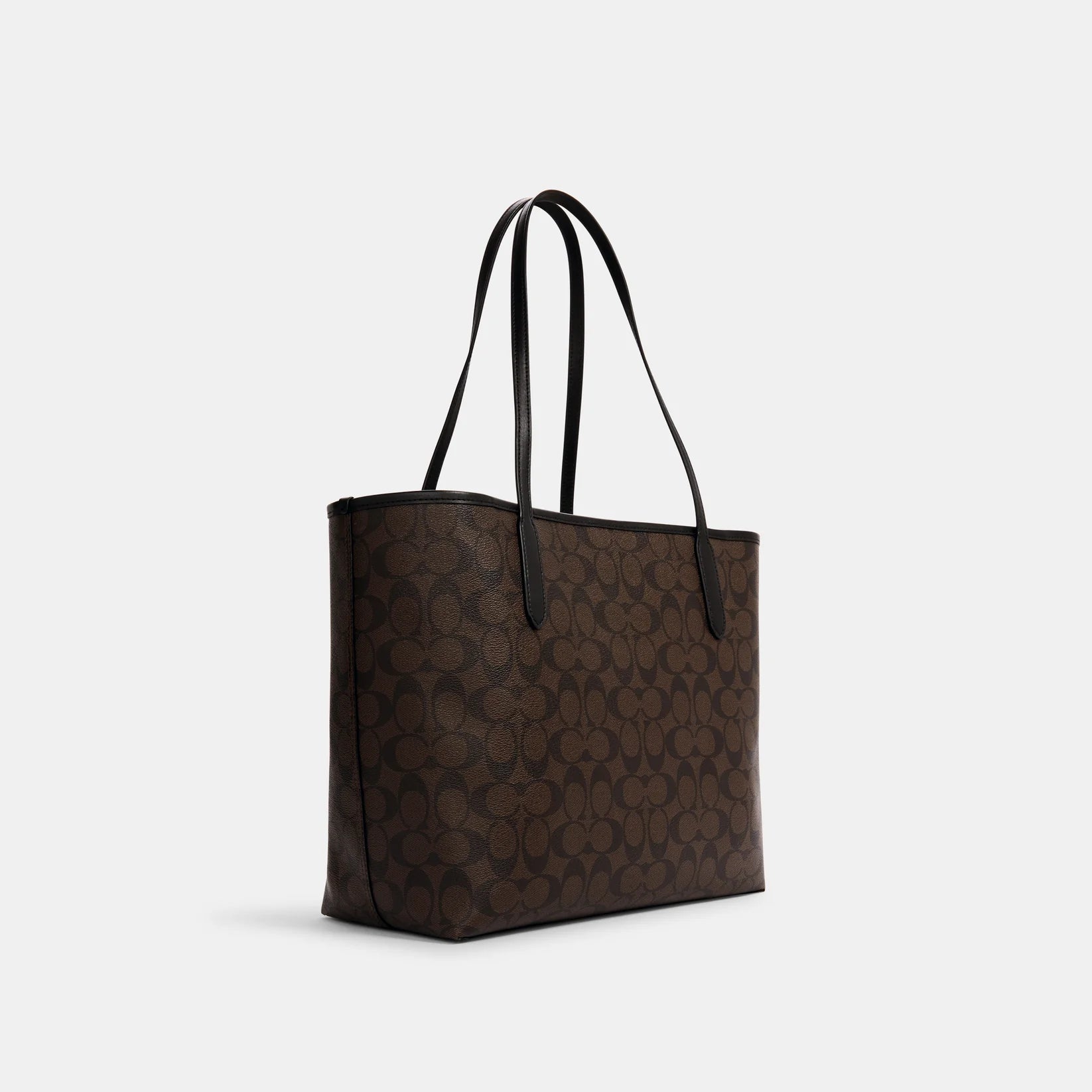 Coach City Tote Bag In Signature Canvas Brown Black - Image 2