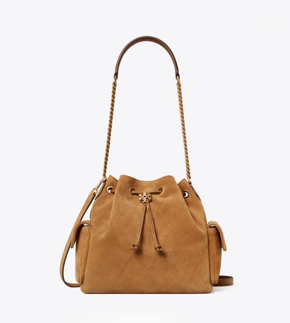CHARLIE QUILTED SUEDE DRAWSTRING SHOULDER BAG