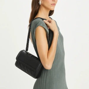 Tory Burch Fleming Small Convertible Shoulder Bag Black Polished-Grain - Image 5