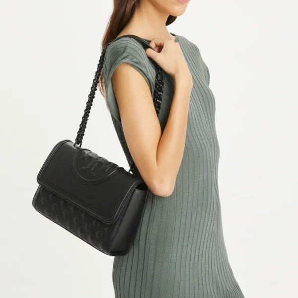 Tory Burch Fleming Convertible Shoulder Bag Polished-Grain Black - Image 6
