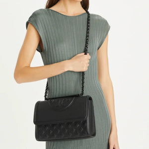 Tory Burch Fleming Convertible Shoulder Bag Polished-Grain Black - Image 5