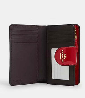 Coach Women's Red Signature Patent Leather Medium Corner Zip Wallet