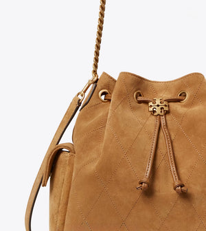 CHARLIE QUILTED SUEDE DRAWSTRING SHOULDER BAG