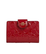 Coach Women's Red Signature Patent Leather Medium Corner Zip Wallet