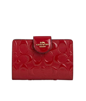Coach Women's Red Signature Patent Leather Medium Corner Zip Wallet