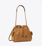 CHARLIE QUILTED SUEDE DRAWSTRING SHOULDER BAG