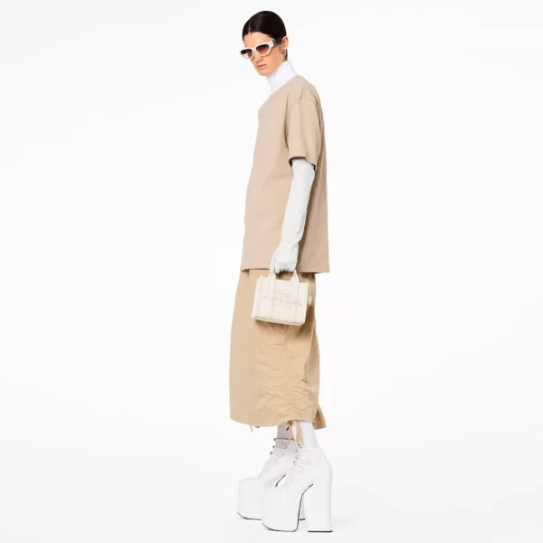 The Marc Jacobs Crossbody Tote Bag Leather Cotton Silver - Image 4