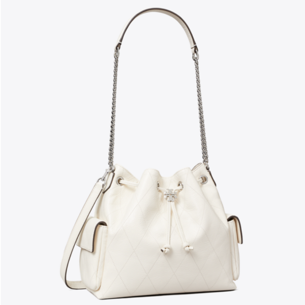 Tory Burch CHARLIE QUILTED DRAWSTRING SHOULDER BAG Light Cream - Image 2