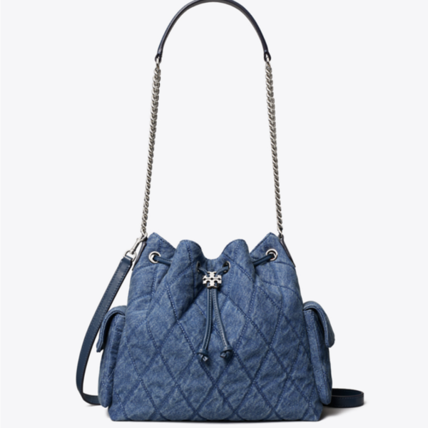 Tory Burch CHARLIE QUILTED Denim DRAWSTRING SHOULDER BAG - Image 2