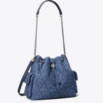 Tory Burch CHARLIE QUILTED Denim DRAWSTRING SHOULDER BAG