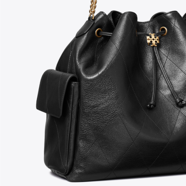 Tory Burch Large CHARLIE QUILTED DRAWSTRING SHOULDER BAG Black - Image 4