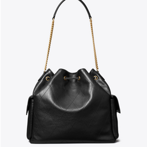 Tory Burch Large CHARLIE QUILTED DRAWSTRING SHOULDER BAG Black - Image 3