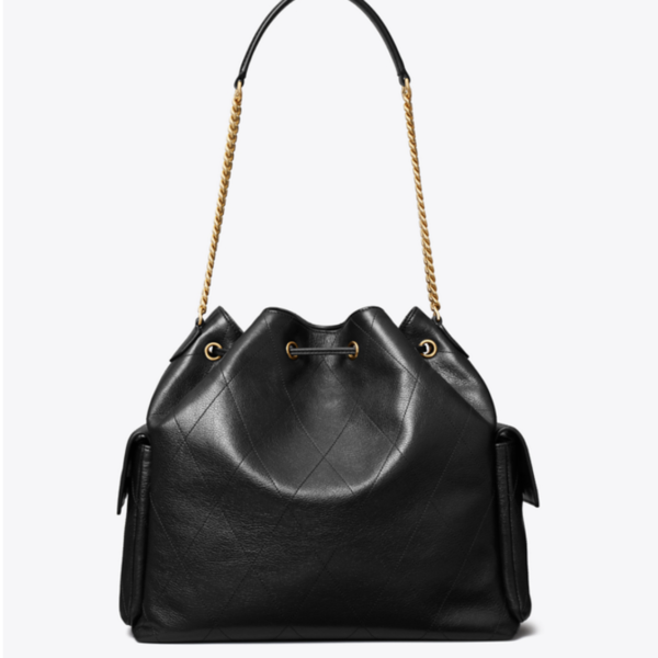 Tory Burch Large CHARLIE QUILTED DRAWSTRING SHOULDER BAG Black - Image 3
