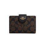 Coach Medium Corner Zip Wallet In Signature Canvas Gold/Brown/Black