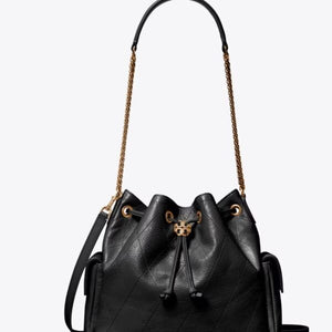 Tory Burch CHARLIE QUILTED DRAWSTRING SHOULDER BAG Black