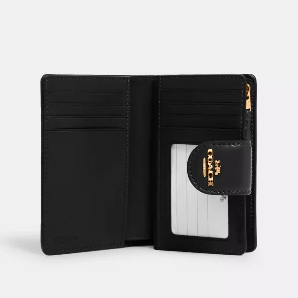 Coach Medium Corner Zip Wallet In Signature Canvas Gold/Khaki/Black - Image 2