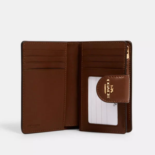 Coach Medium Corner Zip Wallet In Signature Canvas Gold/Khaki/Saddle - Image 2