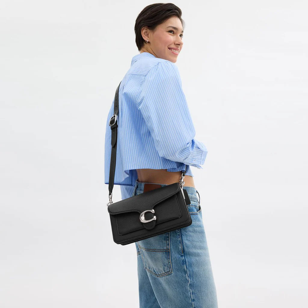 Tabby Shoulder Bag 26 refined pebble leather Black Silver - Image 6