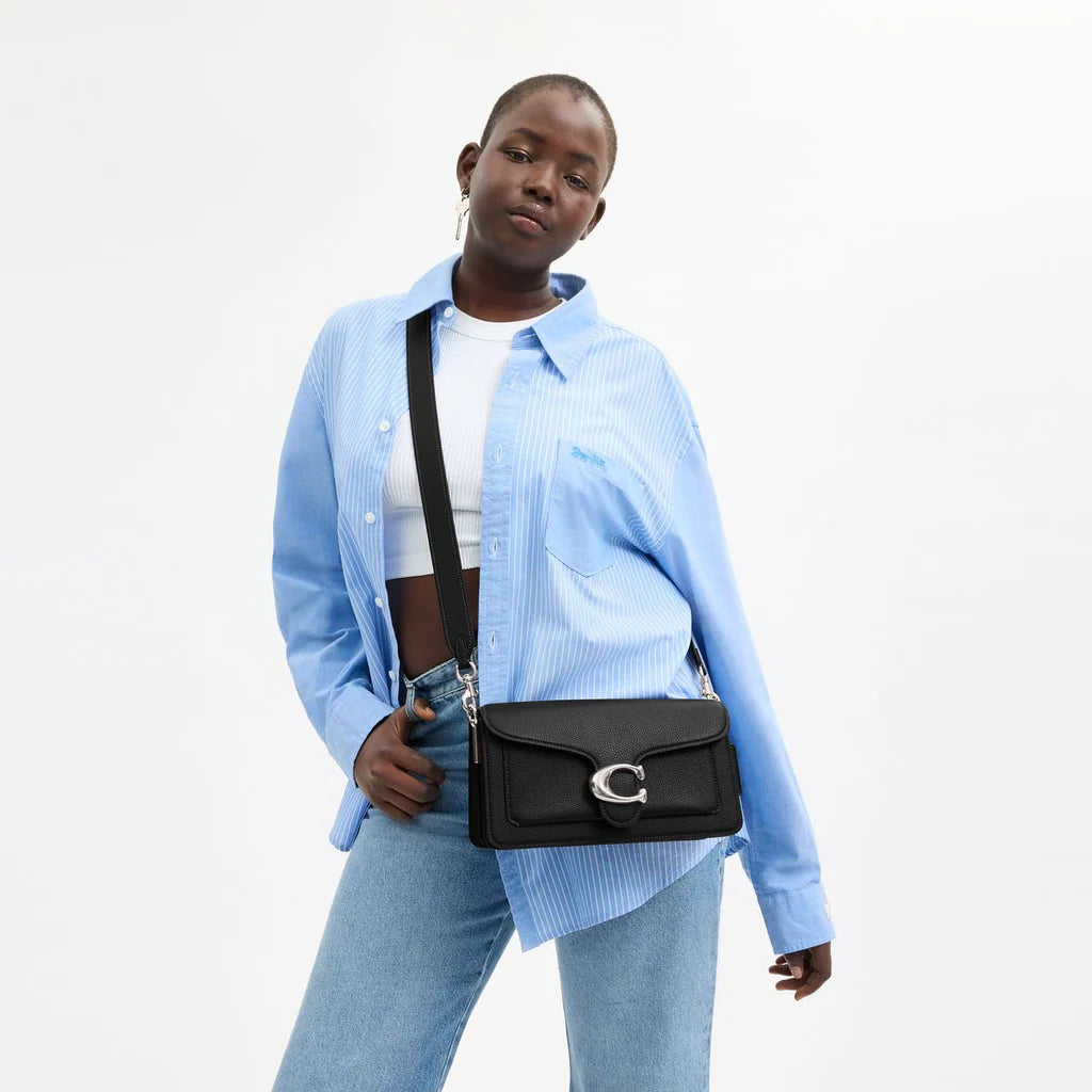 Tabby Shoulder Bag 26 refined pebble leather Black Silver - Image 7