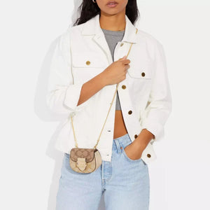 Coach Morgan Card Case On A Chain In Blocked Signature Canvas Light Khaki Ivory - Image 5