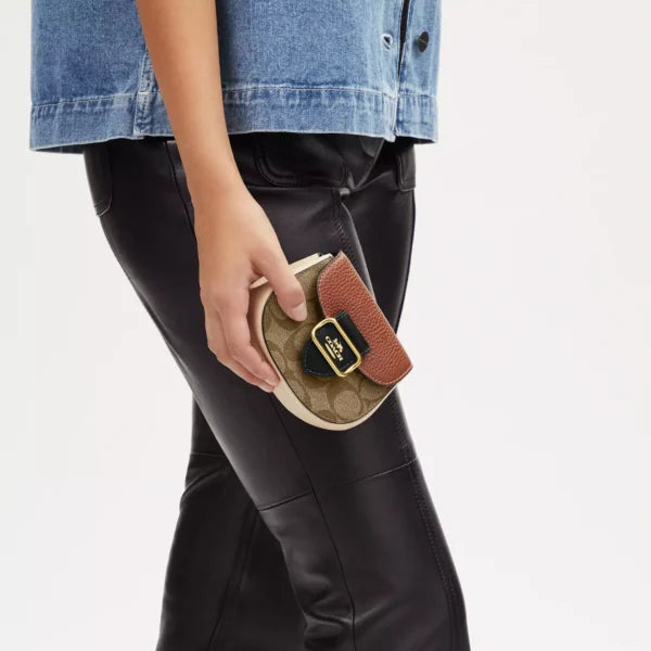 Coach Morgan Card Case On A Chain In Blocked Signature Canvas Light Khaki Redwood - Image 6
