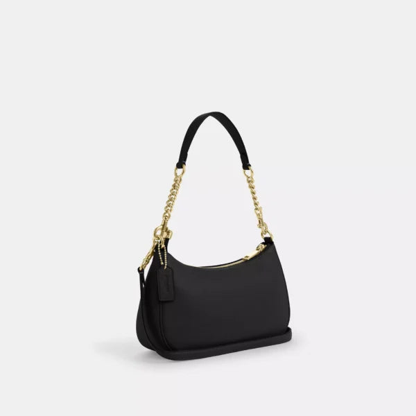 Coach Teri Shoulder Bag In pebbled leather Gold Black - Image 5