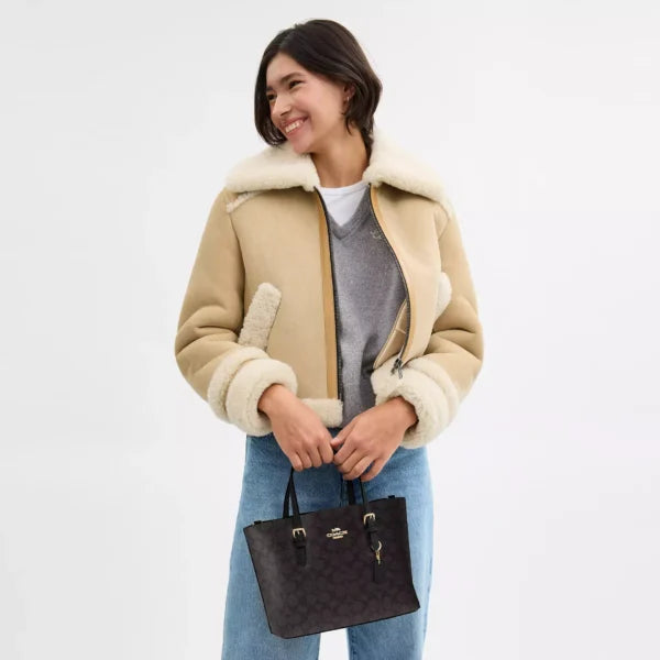 Coach Mollie Tote Bag 25 In Signature Canvas Walnut Black - Image 3
