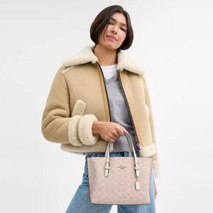 Coach Mollie Tote Bag 25 In Signature Canvas Sand Chalk - Image 3