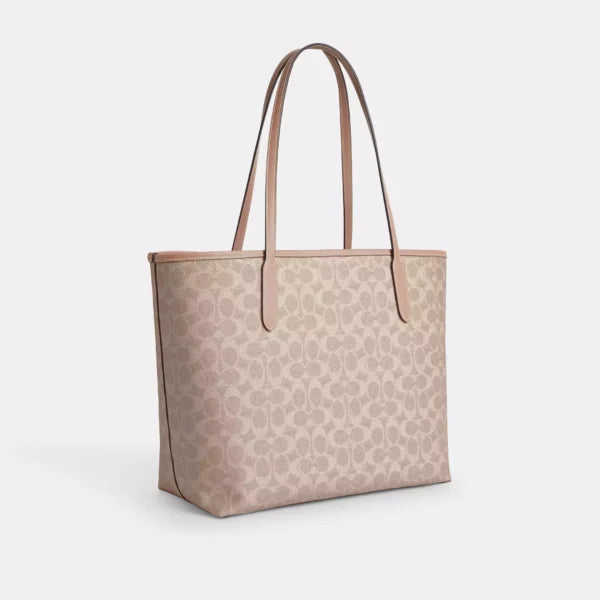 Coach City Tote Bag In Signature Canvas Sand Taupe - Image 2