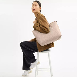Coach City Tote Bag In Signature Canvas Sand Taupe - Image 5