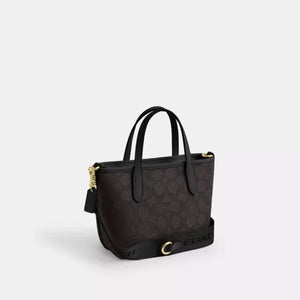 Coach City Mini Tote Bag In Signature Canvas Walnut Black - Image 4