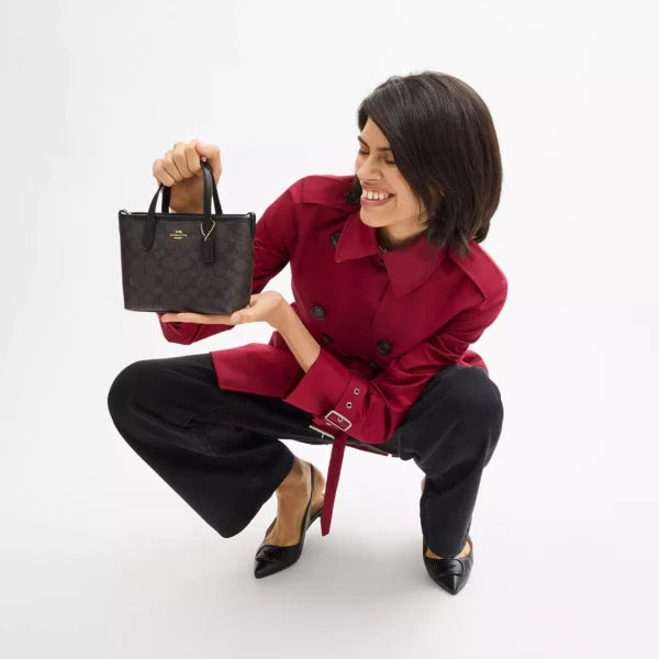 Coach City Mini Tote Bag In Signature Canvas Walnut Black - Image 3