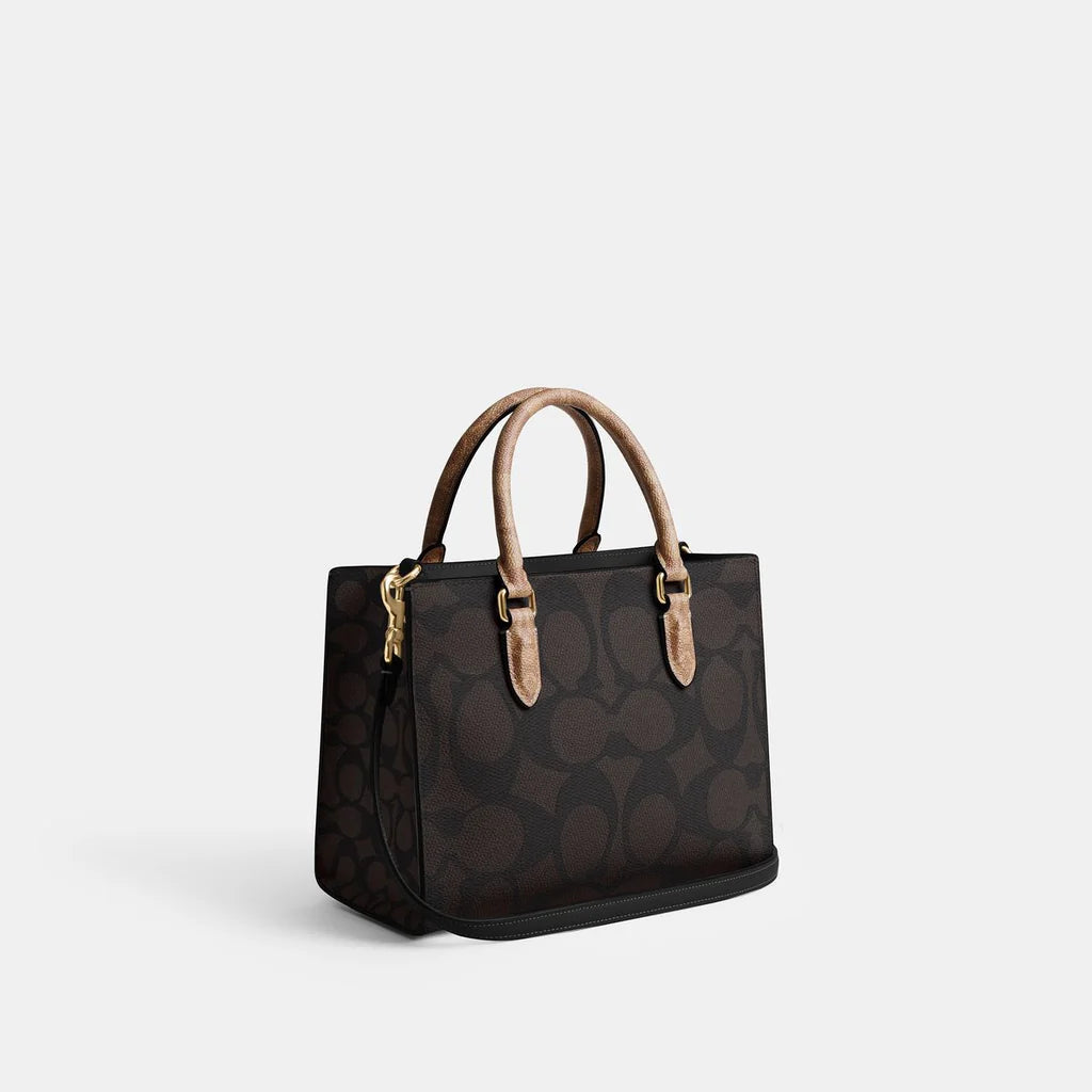 Coach Maggie Small Tote Bag In Blocked Signature Canvas Walnut Tan - Image 2