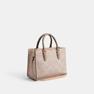 Coach Maggie Small Tote Bag In Blocked Signature Canvas Sand Tan - Image 2