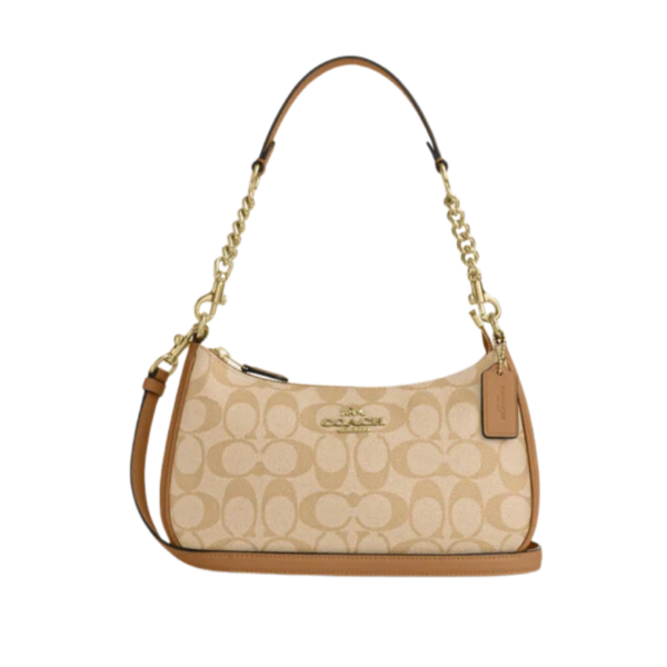 Coach Teri Shoulder Bag In Signature Canvas Khaki Saddle