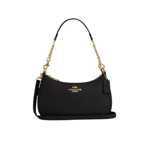 Coach Teri Shoulder Bag In pebbled leather Gold Black