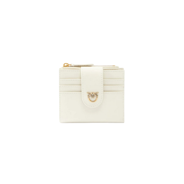 Pinko Small smooth leather wallet with logo New Cream