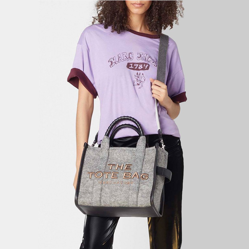 MARC JACOBS THE FELT FLANNEL MEDIUM TOTE BAG HEATHER GREY - Image 6