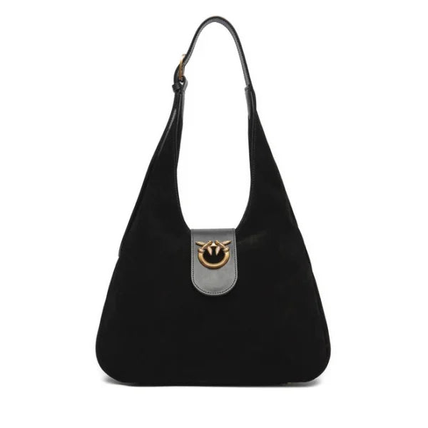 PINKO Mini Hobo Suede Bag Black - Image 3