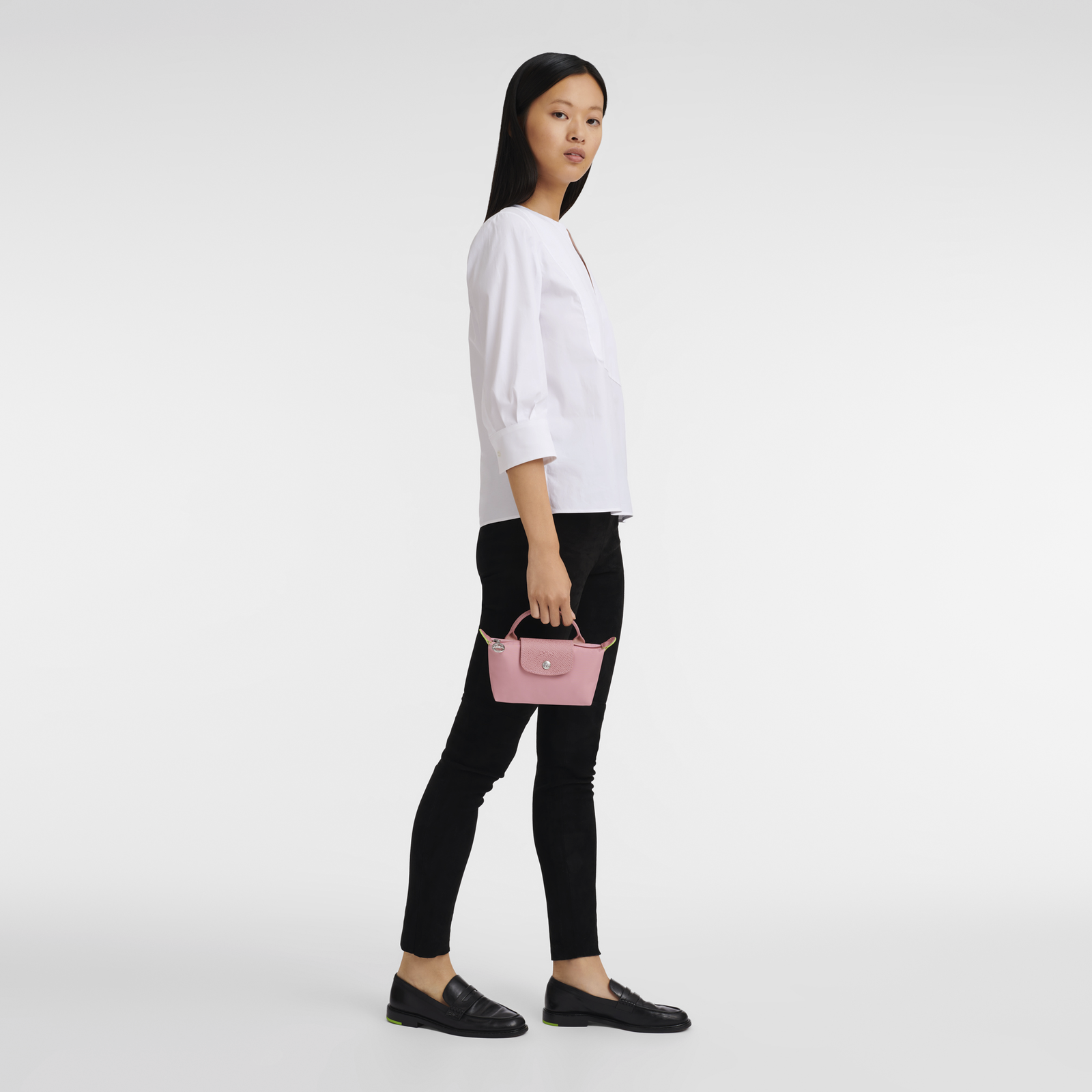 Le Pliage Green Pouch with handle Petal Pink1 - Image 2