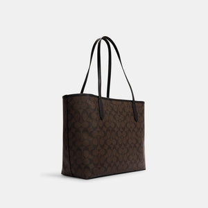 Coach City Tote Bag In Signature Canvas Brown Black - Image 2