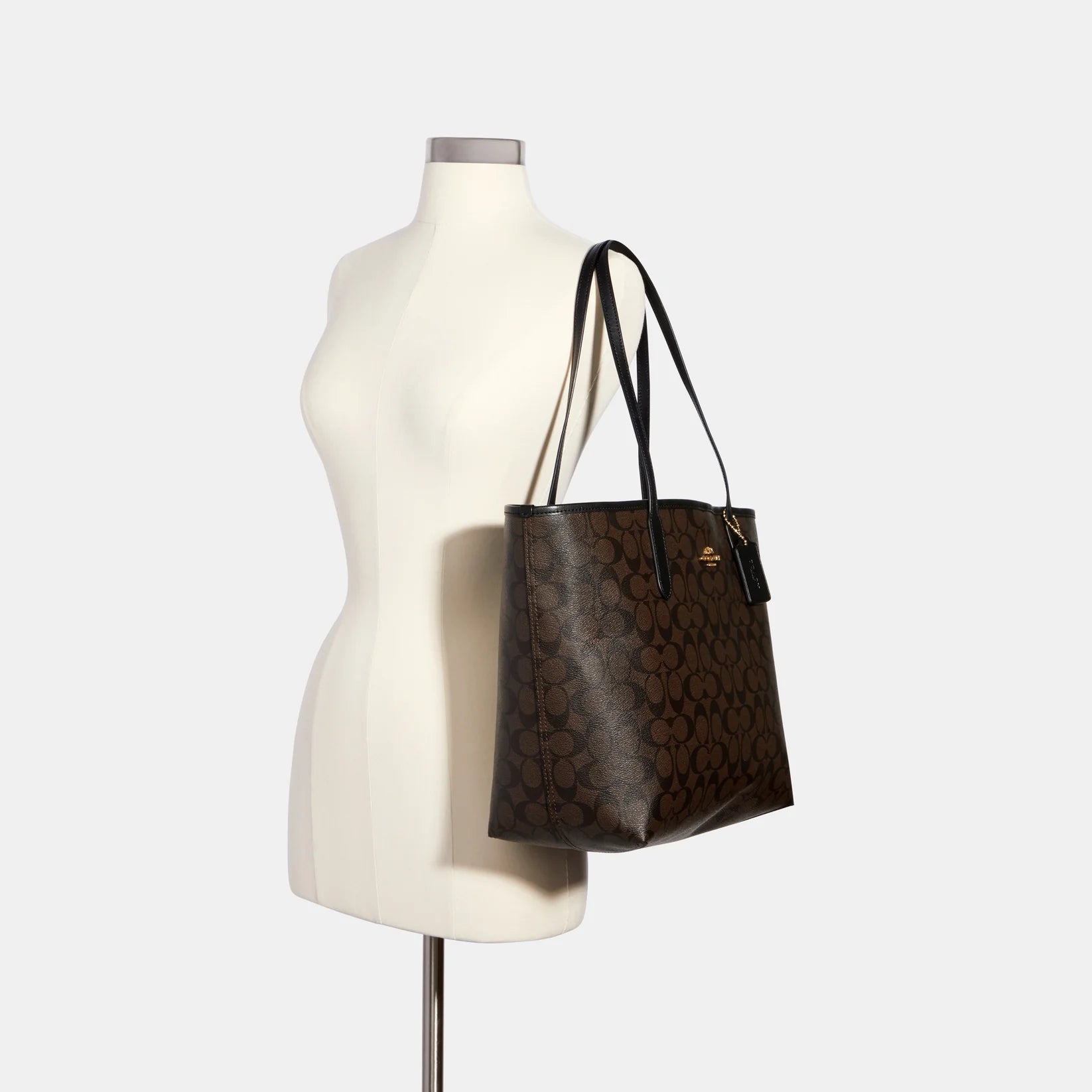 Coach City Tote Bag In Signature Canvas Brown Black - Image 4