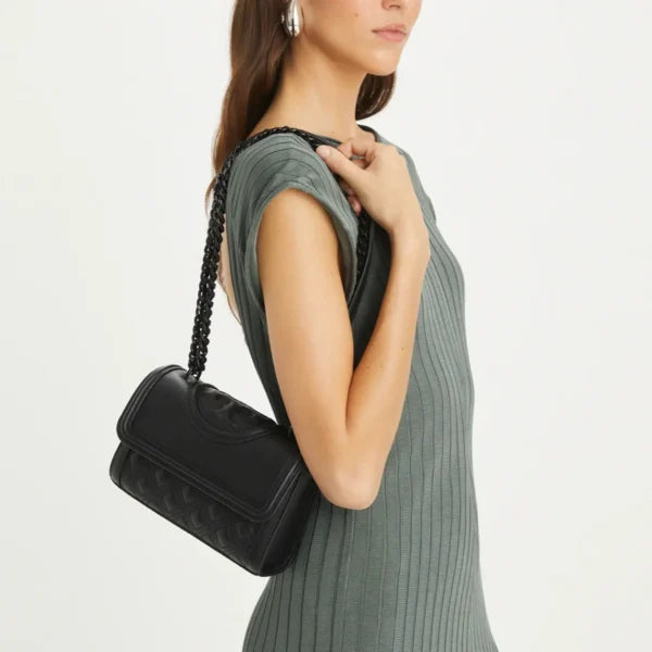 Tory Burch Fleming Small Convertible Shoulder Bag Black Polished-Grain - Image 5