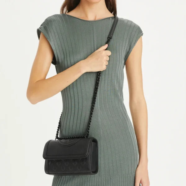 Tory Burch Fleming Small Convertible Shoulder Bag Black Polished-Grain - Image 4