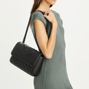 Tory Burch Fleming Convertible Shoulder Bag Polished-Grain Black - Image 6