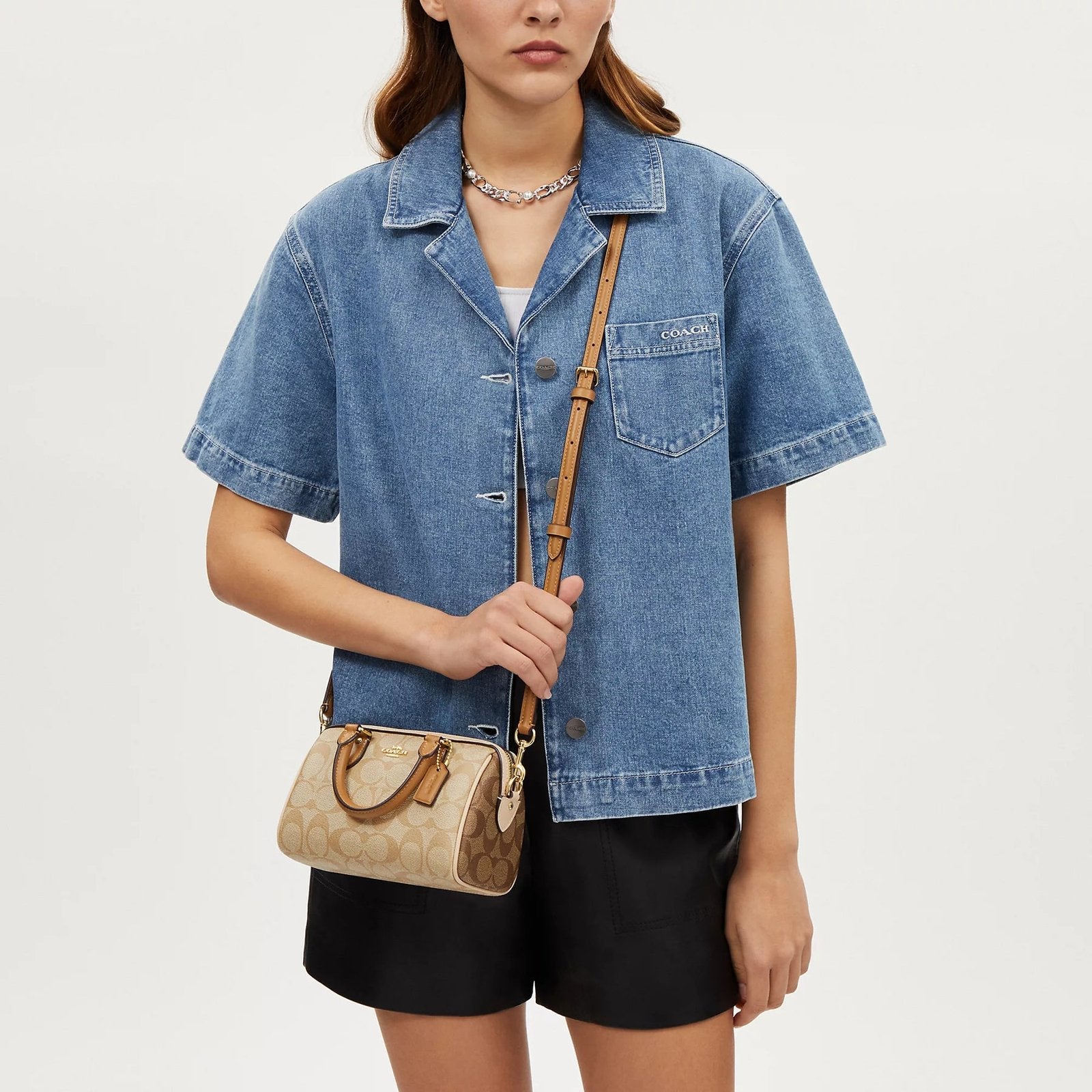 Coach Mini Rowan Crossbody In Signature Canvas sand saddle - Image 5