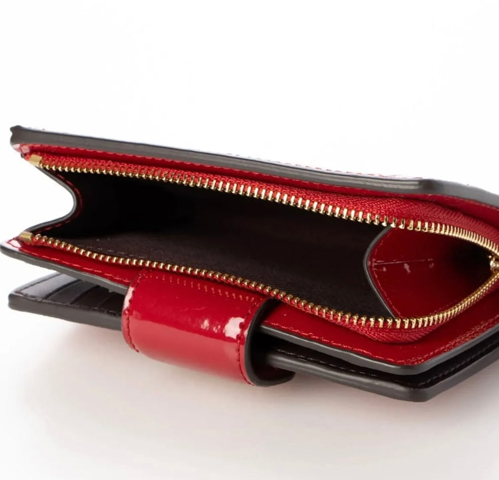 Coach Women's Red Signature Patent Leather Medium Corner Zip Wallet