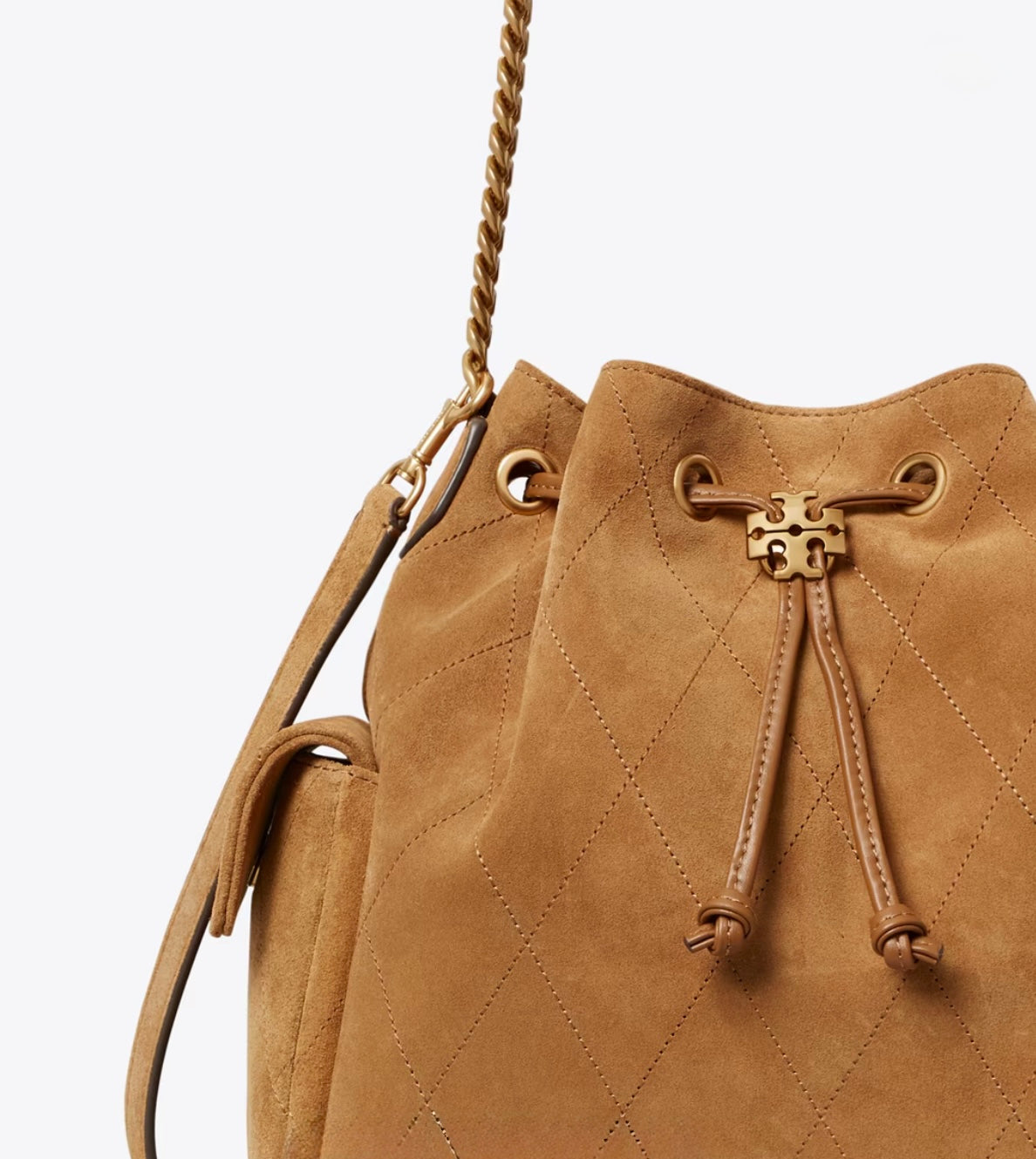 CHARLIE QUILTED SUEDE DRAWSTRING SHOULDER BAG